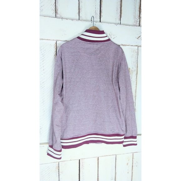 90s dark red and white striped button fleece track suit sweastshirt jacket - Picture 4 of 5